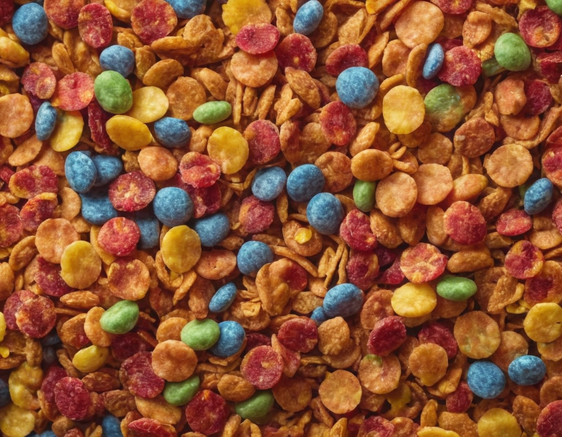 Bowl of Fruity Pebbles cereal with milk and a spoon
